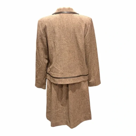 Pendleton Brown Virgin Wool Skirt Suit Leather Trim Size 14 - Picture 2 of 4